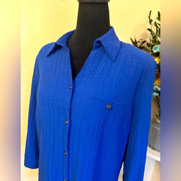Allison Daley Blue 3/4 Sleeve Button Down Shirt size 10 - Picture 6 of 7